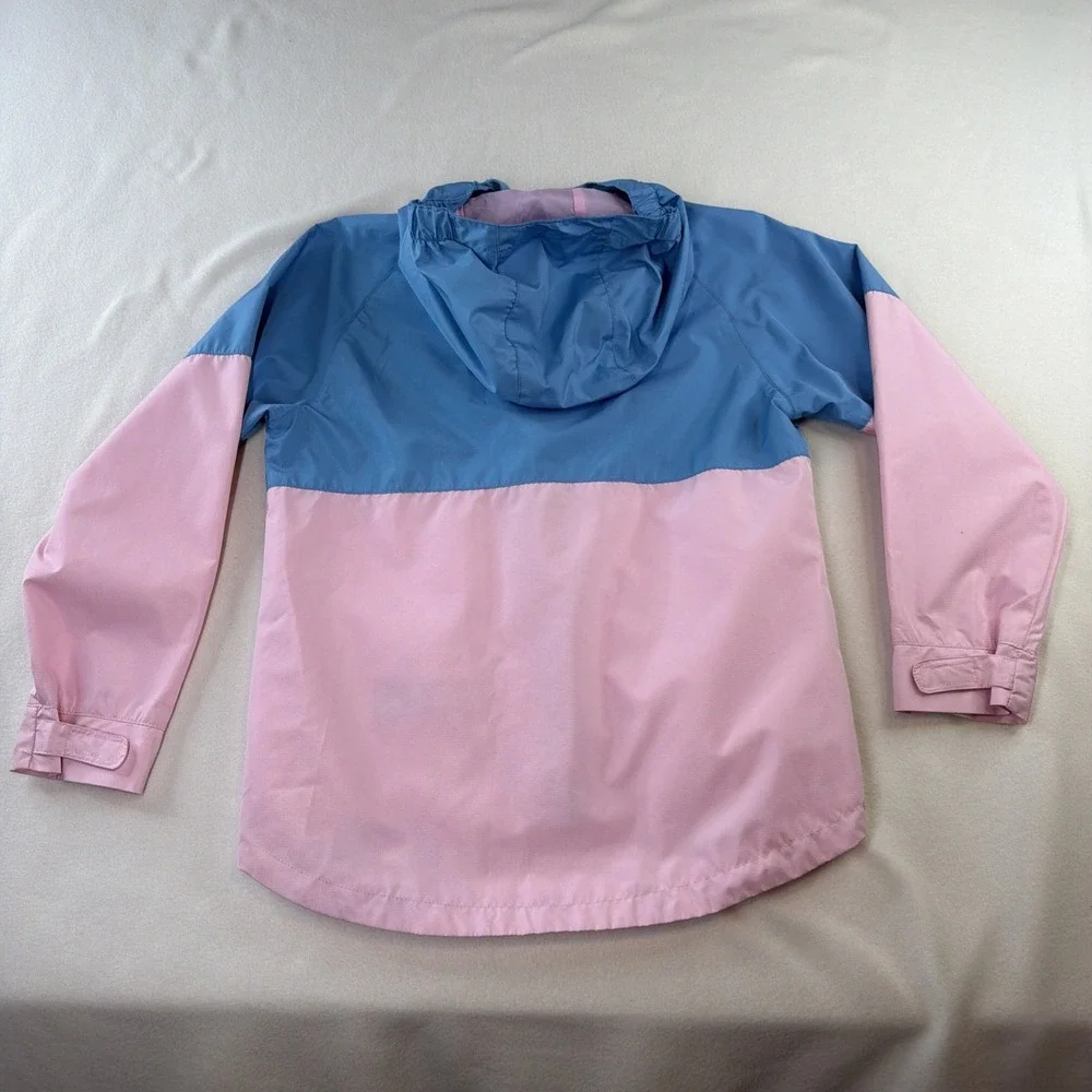 Eddie Bauer Kids M 10/12 Pink Blue Hooded Rain Jacket Windbreaker Girls